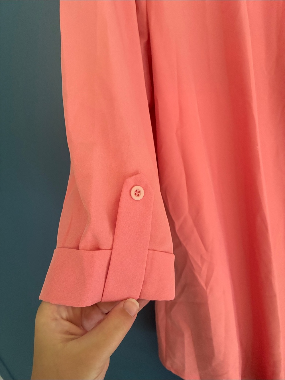 Lightweight Peach colored Button-Front Women's Tunic Shirt - Picture 2 of 4